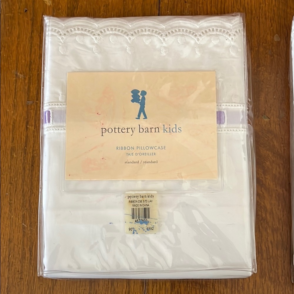 - Pottery Barn Kids White Standard Pillowcase with Purple Ribbon